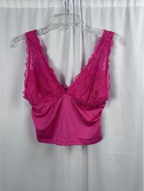 Avidlove Women's Lace Trim Crop Top Bralette Pink Medium